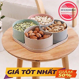 Mua Khay mứt lúa mạch vuông cực đẹp 4 ngăn nắp màu hồng xinh xắn đựng bánh kẹo đồ ăn