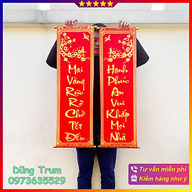 Mua Cặp liễn Tết  1 đôi câu đối đỏ chữ vàng trang trí Tết (Mai Vàng Rực Rỡ Chờ Tết Đến - Hạnh Phúc An Vui Khắp Mọi Nhà)