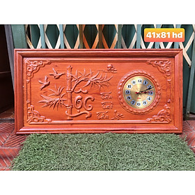Đồng hồ treo tường chữ lộc khắc đốt trúc gỗ hương đỏ kt 41×81×3