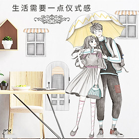 Decal dán tường trang trí phòng khách, quán cafe- Tình nhân dưới mưa- mã sp DLV81