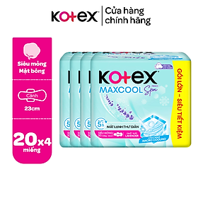 Combo 4 gói băng vệ sinh Kotex Maxcool French Spa Siêu mỏng cánh 23cm (20M/gói)