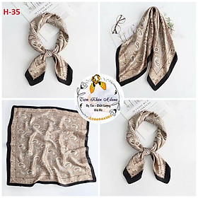 Khăn choàng cổ lụa vuông hoa hạt điều size 70x70cm, Turban đội đầu thời trang, phong cách Hàn Quốc 2022