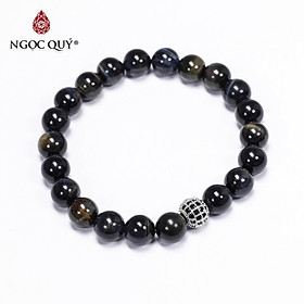 Vòng tay đá mắt hổ xanh đen phối charm hợp kim đính đá mệnh thủy, mộc - Ngọc Quý Gemstones