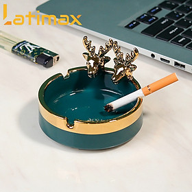 Mua Gạt tàn thuốc Gốm sứ Xanh viền vàng khắc họa cặp Hươu cao cấp