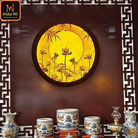 Mua Tranh trúc chỉ in MÂU NI - Sen đài  đk 60cm  (thích hợp đặt tượng thờ cao 45cm đến 85cm)
