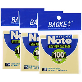 Bộ 3 Xấp Giấy Note Vàng Baoke 1005 - 76 x 76 mm 100 sheets Xấp