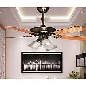 Quạt Trần Đèn Royal LG - 2060- 5 cánh gỗ kết hợp 3 chao đèn dành cho phòng khách/ phòng ăn/ phòng ngủ
