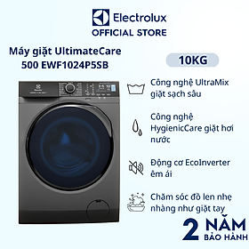 Máy Giặt Cửa Trước Electrolux 10kg UltimateCare 500 - EWF1024P5SB - Giặt hơi nước diệt 99.9 vi khuẩn, không cặn giặt tẩy, tiết kiệm điện hơn 50 Hàng Chính H