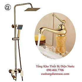 Mua Combo bộ sen cây vàng ánh kim kèm vòi chậu lavabo đính đá cao cấp