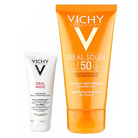Kem Chống Nắng Không Gây Nhờn Rít Không Màu SPF50 Vichy Capital Soleil SPF50 Face Dry Touch (50ml) - Tặng Sữa Rửa Mặt Ideal White 15ml - 100820082