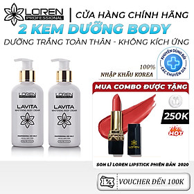 combo 2 chai Kem dưỡng da Lavita Whitening Body Cream Loren Professional dưỡng ẩm da, dưỡng trắng da mềm mịn, hỗ trợ phục hồi da, giúp ngăn ngừa lão hóa