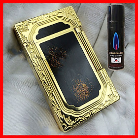 Mua Combo Hộp Quẹt Bật Lửa Gas Đá D35 Họa Tiết Viền Hoa Lá Nền Nhũ Cao Cấp + Tặng Bình Gas Chuyên Dụng Cho Bật Lửa