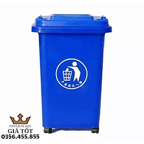 Thùng rác nhựa công cộng 60l 4 bánh xe màu xanh dương( hàng nhập khẩu )