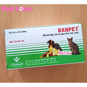 Sanpet tẩy giun tròn, sán lá, sán dây chó mèo (1 hộp x 100 viên)