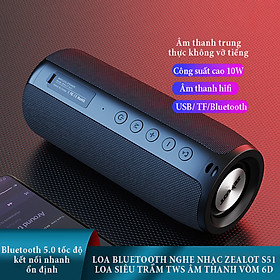 Loa bluetooth nghe nhạc Zealot S51 loa siêu trầm TWS âm thanh vòm 6D, loa kép không vỡ tiếng công suất 10W pin 1800mA
