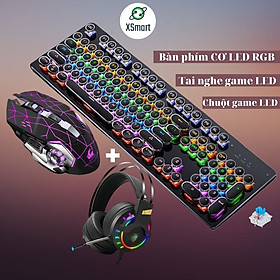 Mua Bộ bàn phím cơ gaming và chuột game XSmart kèm tai nghe headphone chụp tai FULL LED đổi màu nhiều chế độ T907+V5 tia sét + K3 - Hàng Chính Hãng