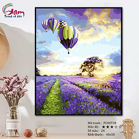 Tranh số hóa tự tô màu theo số - Tranh khinh khí cầu đồng hoa Lavender Khơi nguồn hạnh phúc mã PC0072B