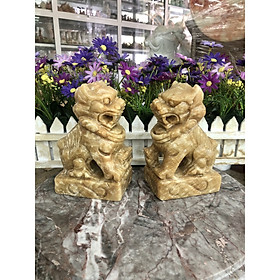 Mua Cặp Kỳ Lân phong thủy đá cẩm thạch vân gỗ - Cao 15 cm