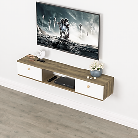 Kệ tivi treo tường hiện đại, 2 ngăn kéo, chiều dài kệ 1m2 hoặc 1m5, 2 màu lựa chọn AP188