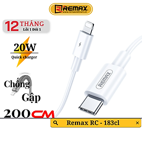 Mua Dây sạc chính hãng Remax 183cl 2M hỗ trợ sạc nhanh 20w cho 14 Pro Max trở xuống . Hàng Chính Hãng Remax