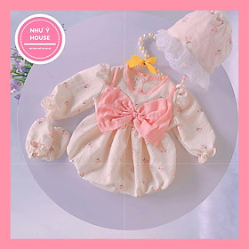 Body cho bé gái sơ sinh ̀ mũ + NHƯ Ý HOUSE'S- body trẻ em hàng thiết kế cao cấp - body cherry hồng dài tay