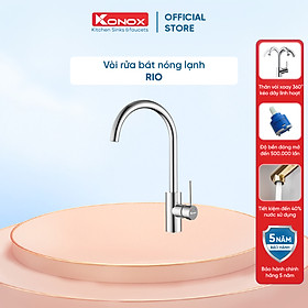 Vòi rửa bát xoay 360 KONOX RIO - Hợp kim đồng 61% tiêu chuẩn Châu Âu CW617N, bề mặt xử lý công nghệ PVD Chrome 5 lớp