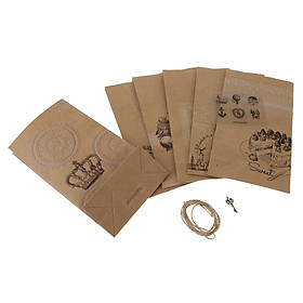 6x Kraft Paper Bags with Stickers and Key Pendant Wedding Party Accessories