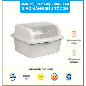 Rổ úp chén bát có NẮP ĐẬY Việt Nhật - Khay úp chén bát chất liệu nhựa PP nguyên sinh an toàn - Hàng Việt Nam
