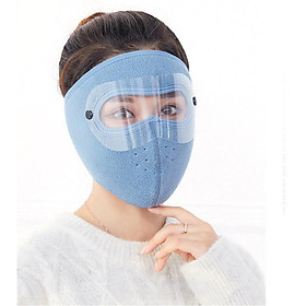 Khẩu trang ninja vải nỉ kính bảo vệ mắt dán gáy che kín tai chạy xe phượt nam nữ - khau trang ni - Xanh có kính