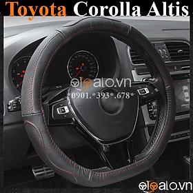 Bọc vô lăng D cut xe ô tô Toyota Corolla Altis volang Dcut da cao cấp - OTOALO - Đen chỉ đen