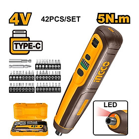 MÁY SIẾT VÍT DÙNG PIN 4V- 5NM (KÈM 43 PHỤ KIỆN VÀ KHÔNG KÈM CÁP SẠC) INGCO CSDLI04062 - HÀNG CHÍNH HÃNG