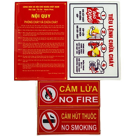 Mua Bộ 4 bảng Chất liệu Mica gồm: Nội quy  Tiêu lệnh phòng cháy chữa cháy  Cấm lửa  Cấm thuốc