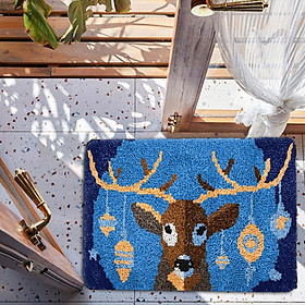 Elk Latch Hook Rug Kit Decor Set Needlework Gift Handmade Embroidery Creative DIY Rug Crochet Yarn Kits for Home Adults Christmas Beginners