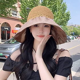 Mũ rộng vành gắn nơ phong cách Hàn mới, nón nữ chống nắng chống tia cực tím cao cấp