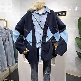 Áo Khoác Cardigan Form Rộng Họa Tiết Hình Thoi, Áo Khoác Len Thời Trang Thu Đông - Dou Collection - Mã TA024