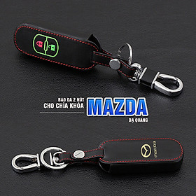 Cho xe Mazda, bao da chìa khóa 2 nút dạ quang kiêm móc khóa chất liệu da, Inox MIHOCO Mazda 2N, Hàng chính hãng