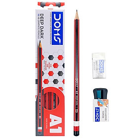 Hộp 12 Bút Chì Gỗ RT A1 Deep Dark + Gôm + Chuốt - DOMS 3414