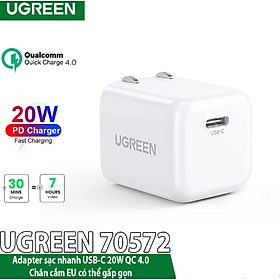 Mua Củ sạc nhanh USB Type C 20W QC 4.0 Ugreen 70572 chân cắm US gấp gọn - Hàng chính hãng