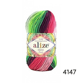 Cuộn sợi 100% cotton Miss Batik hãng len Alize siêu mát, đan/ móc áo, váy, khăn cực xinh