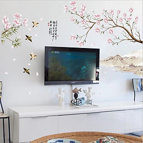 Decal dán tường tranh thủy mặc Cành đào may mắn (75 x 115cm)