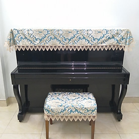 Mua KHĂN PHỦ ĐÀN PIANO CƠ VẢI XANH GẤM HỌA TIẾT CHÂU ÂU CÓ KÈM KHĂN PHỦ GHẾ