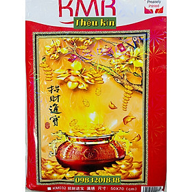 Tranh thêu chữ thập tài lộc KM032, thêu kín, kích thước 50 x 70 cm