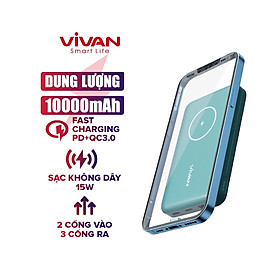 Mua Pin Dự Phòng Không Dây Từ Tính 10000 mAh VIVAN VPB-W12 Sạc Nhanh Q.C 3.0 PD 2 Cổng Sạc Ra TypeC & USB - Hàng Chính hãng