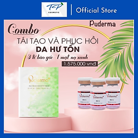 Combo tái tạo và phục hồi da hư tổn:1 hộp mặt nạ xanh Puderma Paz Relex Booster Mask và 3 tế bào gốc đỏ BIO-S