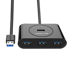 Ugreen UG30218CR113TK 1.5M Màu Đen Bộ chia Hub USB 3.0 sang 4 cổng USB 3.0 có đèn LED, có cổng cấp nguồn Type-C PD - HÀNG CHÍNH HÃNG