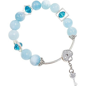 Vòng Tay Laliz Mệnh Kim Thủy Đá Aquamarine Mix Pha Lê + Charm Trái Tim Chìa Khóa 