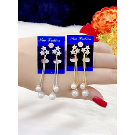 Bông tai nữ ngôi sao trái châu tòn ten mạ 18k cao cấp P16