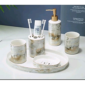 COMBO BỘ ĐỂ NHÀ TẮM MÀU TRẮNG XÁM VIỀN VÀNG