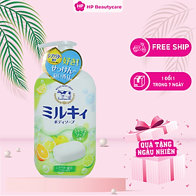 Sữa Tắm Cow Milky Body Soap Citrus Pump Dưỡng Trắng Mịn Da Hương Cam Chanh Chai 550ml (Combo 550ml Và Set 24ml)