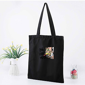 Túi tote vải đeo vai đen trắng in hình One Punch Man anime